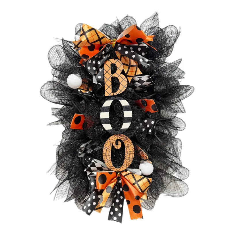 50x30cm Halloween BOO Wreath Pumpkin Door Hanging Garland Front Door Porch - product image 6