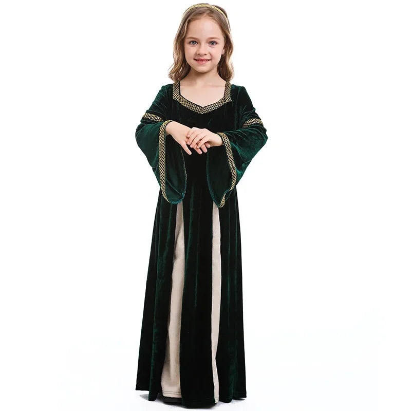 Halloween Girls Costumes Renaissance Retro Medieval Musical Theater Stage Costumes Palace - navy blue / L