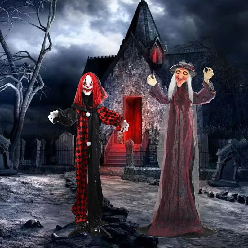Voice-Activated Glowing Ghost Clown Halloween Decoration – Haunted House Prop