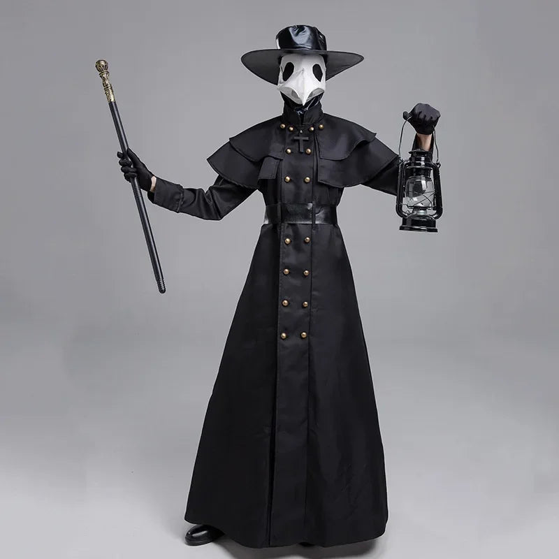 Halloween Medieval Hooded Robe Plague Doctor Costume Mask Hat for Men Monk Costume - Costume No Accessory / XXL