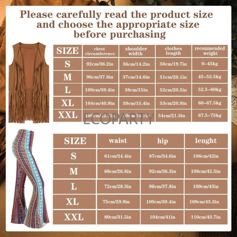 70s Costume for Women Disco Outfits Hippie Accessories Fringe Vest Boho Flared Pants Set New Style Cosplay - product image 5