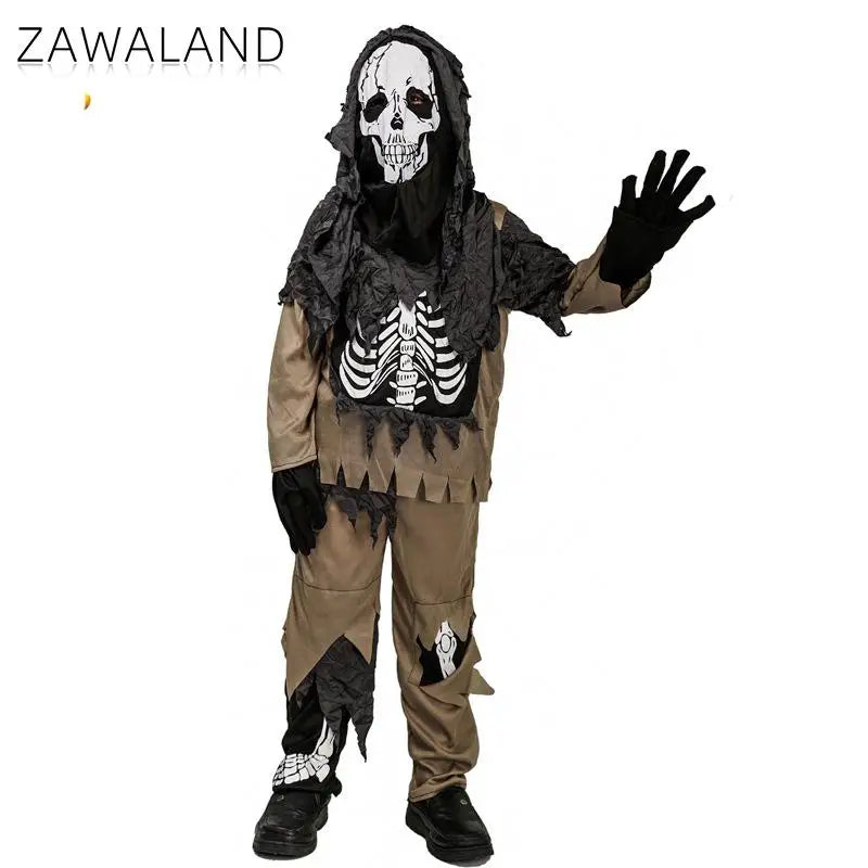 Zawaland Skeleton Halloween Cosplay Costume Boy Ghost Scary Costume Horror Party Clothes Performance Outfit Masquerade Suit