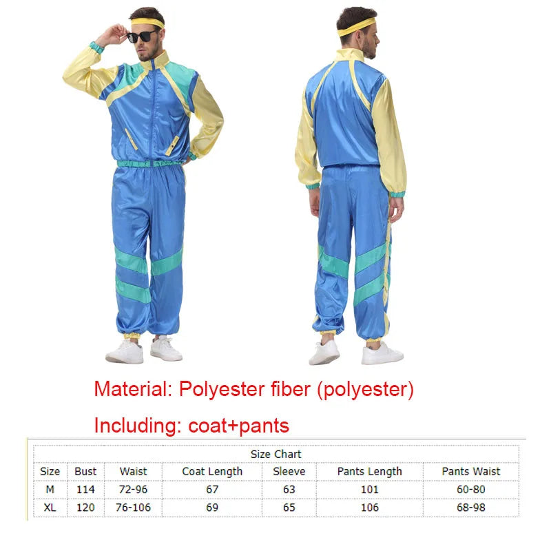Adult Women Men 80s 90s Retro Sportwear Hippie Disco Cosplay Costume Outfits Halloween Carnival Suit Party - product image 9