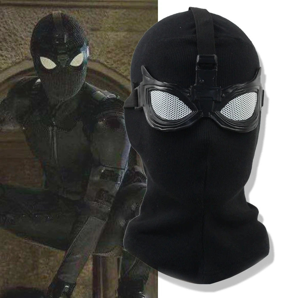 Superhero Peter Parker Spider Mask Costume Stealth Suit Black Helmet Halloween Costume - black