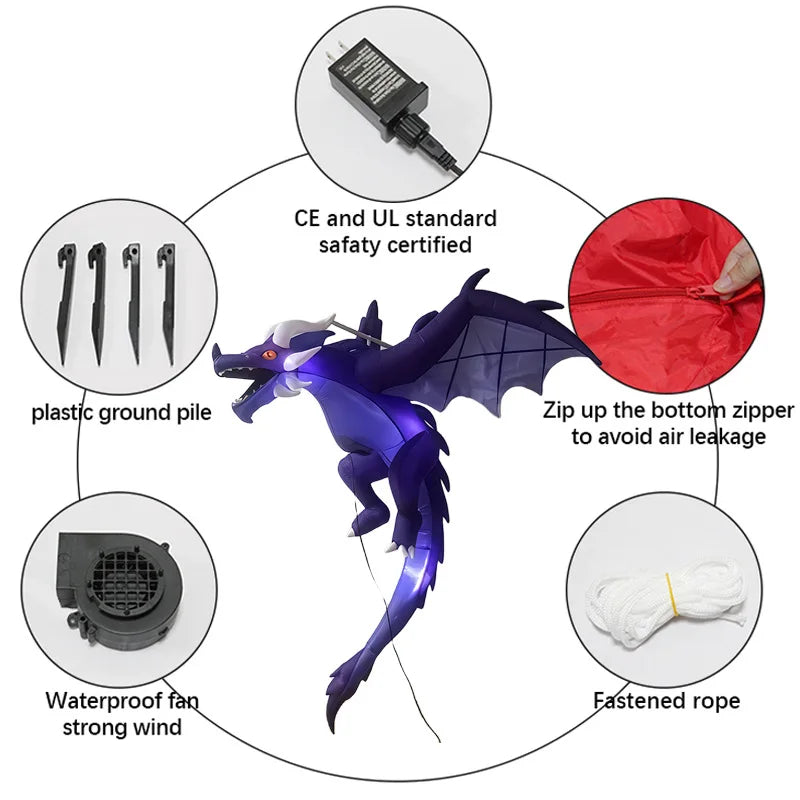 1.9m Inflatable Halloween Flying Dragon LED Lighted Ornament American Style Garden Party Decoration Flame - product image 3