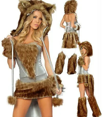 Adult female sexy and cute green caterpillar frog Halloween party fox costume animal role-playing costume and big tail costume