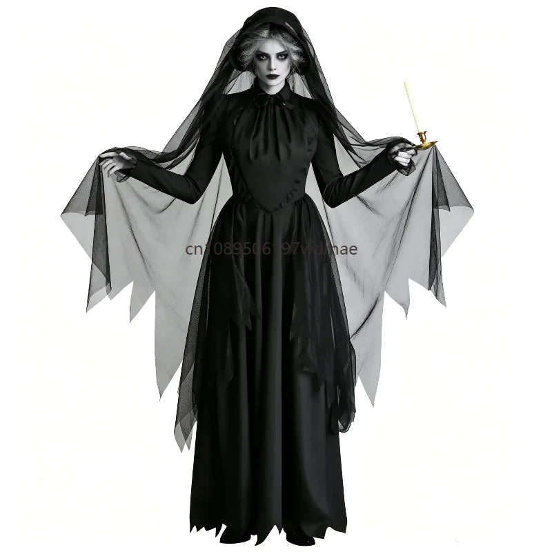 Women Halloween Gothic Witch Ghost Bride Cosplay Costume Multi‑Style Black - product image 4