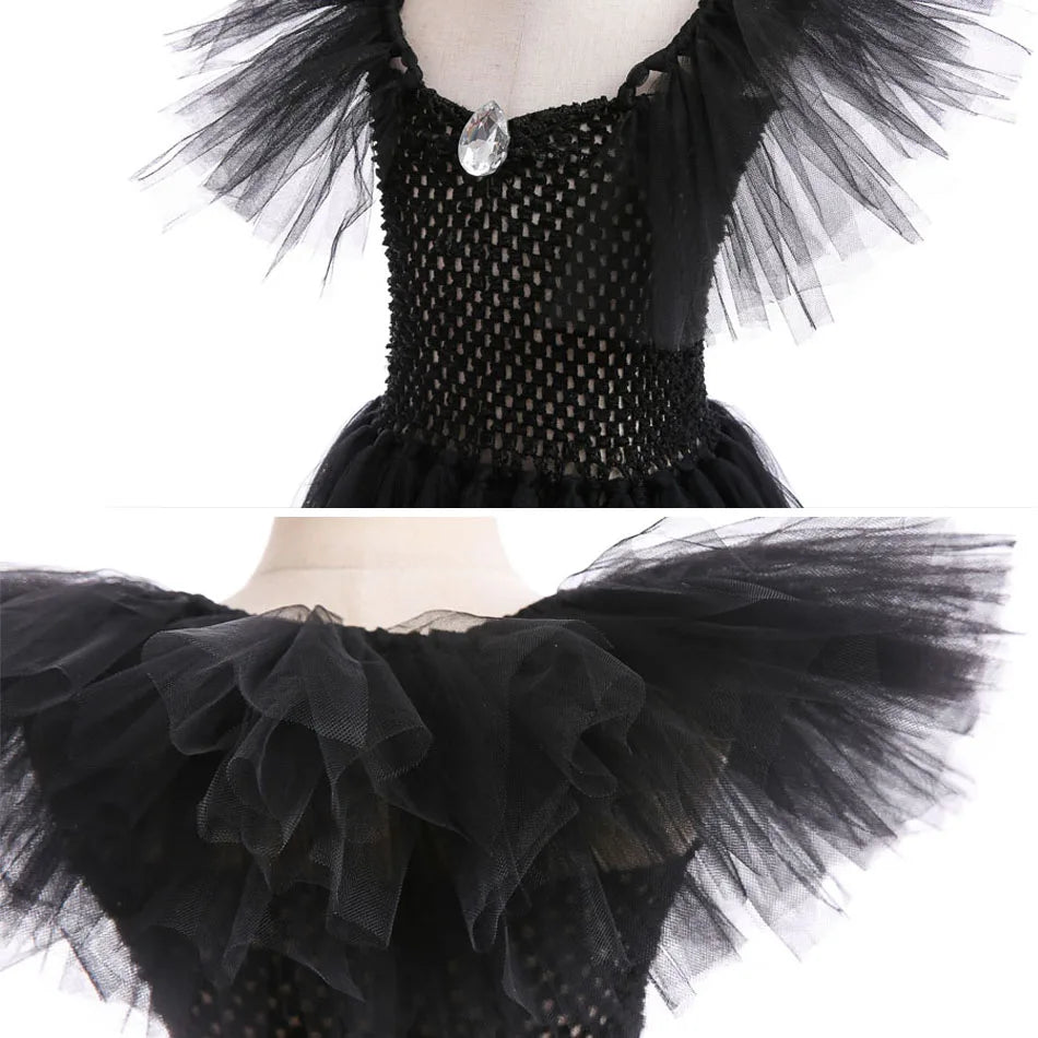 Kids' Horned Dark Fairy Queen Evil Witch Black Tulle Fantasy Costume - alternate view 4