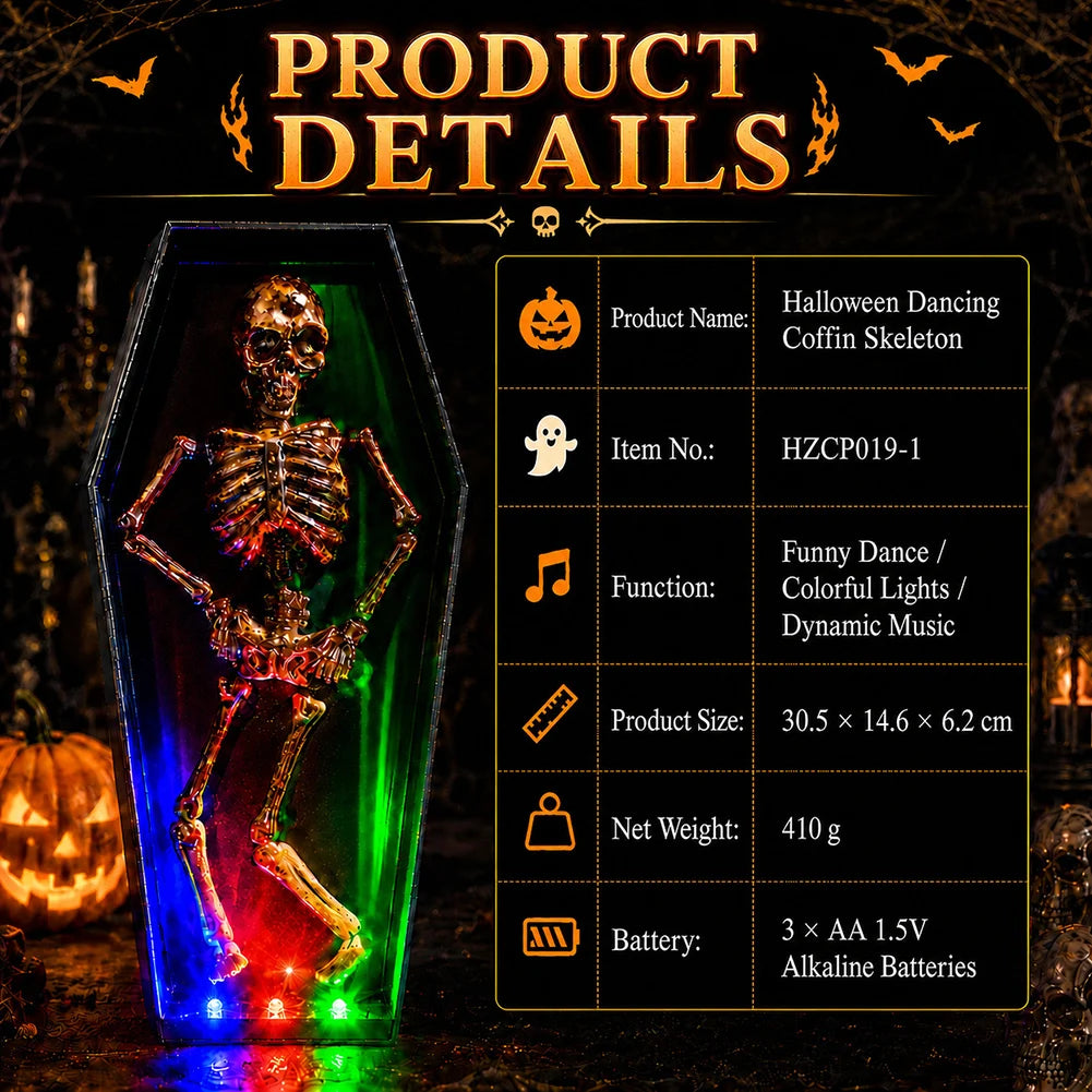 Halloween Coffin Dancing Skeleton Toy Ornament, Halloween Dancing Skull With - product image 4