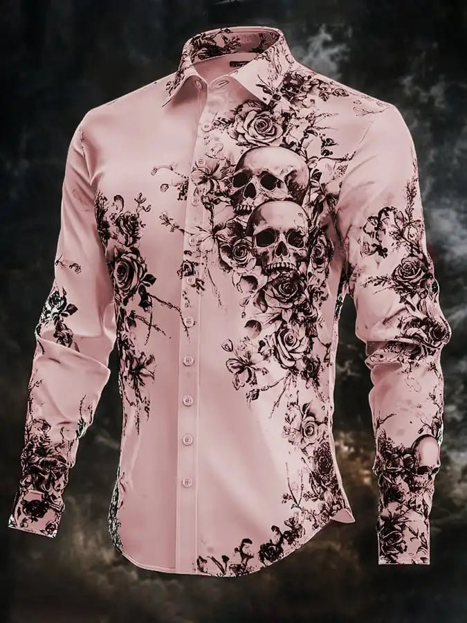 Men's Skeleton Skulls Shirt Button Long Sleeve Costume - alternate view 10