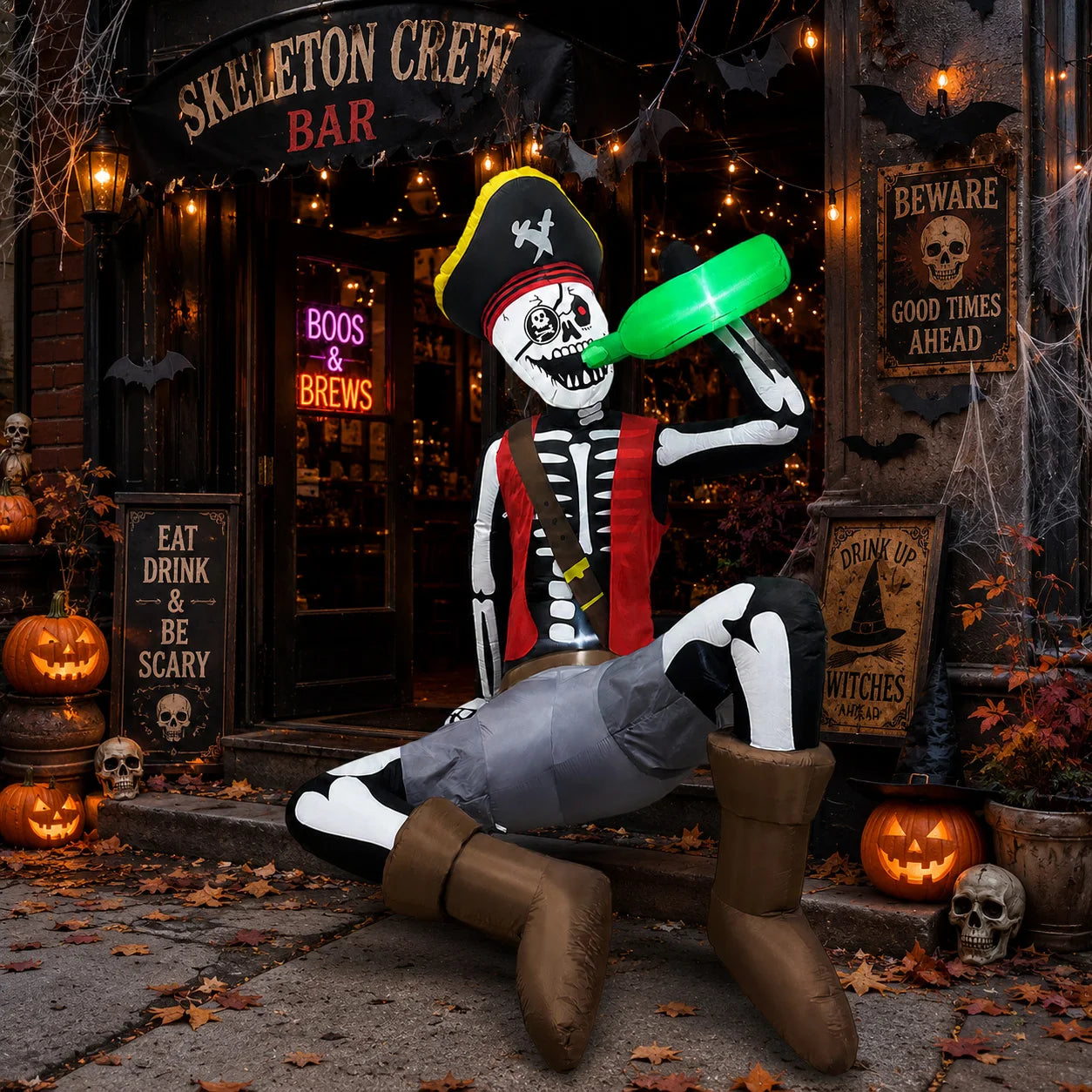 6.5FT Inflatable Decoration, Drinking Skeleton Pirate, Suitable for