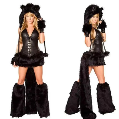 Adult female sexy and cute green caterpillar frog Halloween party fox costume animal role-playing costume and big tail costume