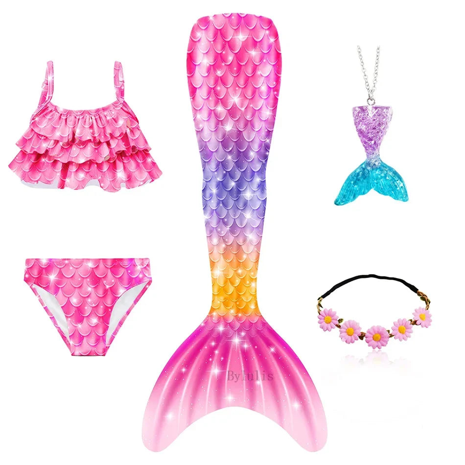 Mermaid Princess-Inspired Tail Memaid Swimsuit Bikini Bathing Suit Costume Girls Can