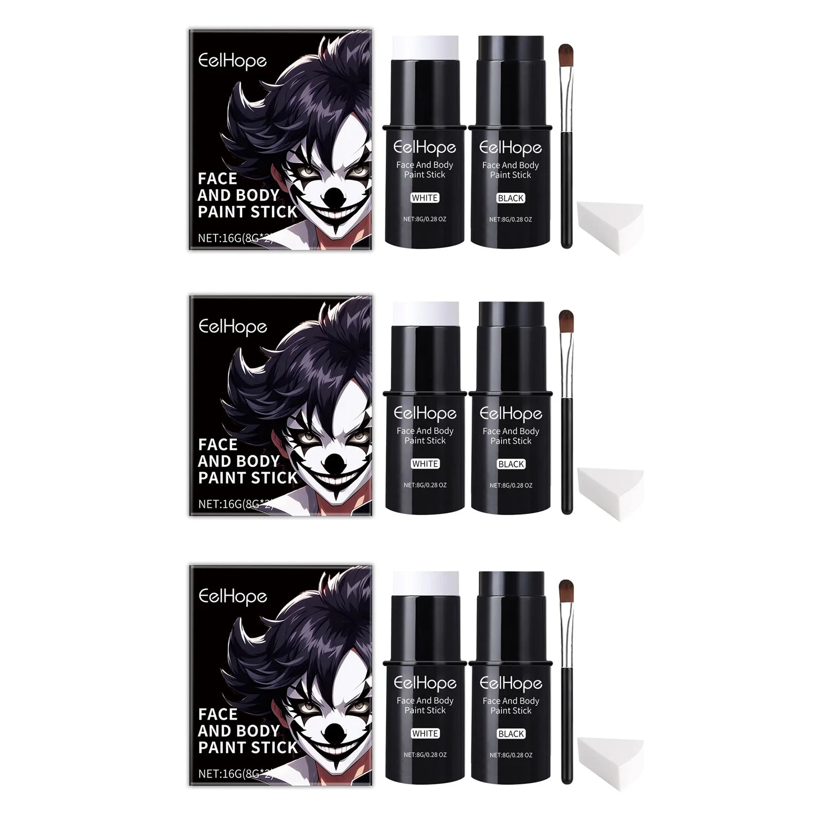 Halloween Black White Face Body Paint Kit Full Coverage Lighweight Foundation Clown Joker Makeup Festive - product image 6