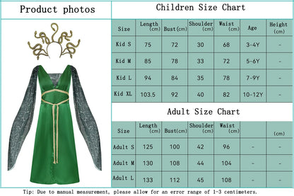 Goddess Medusa Green Dress Cosplay Women Costume Female Headgear Skirts Dance Party Perfemence Clothing Halloween Carnival Suits