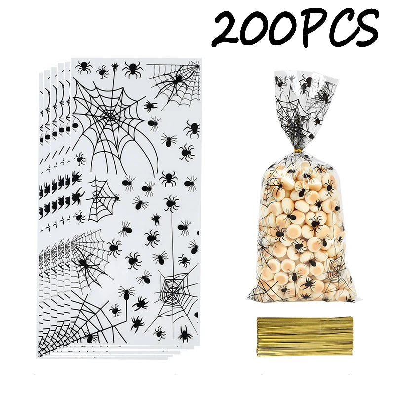 50-200pc Halloween Spider OPP Flat Bags Trick or Treat Clear Candy Bags with Twist Ties Spider Ghost Cookie - product image 9
