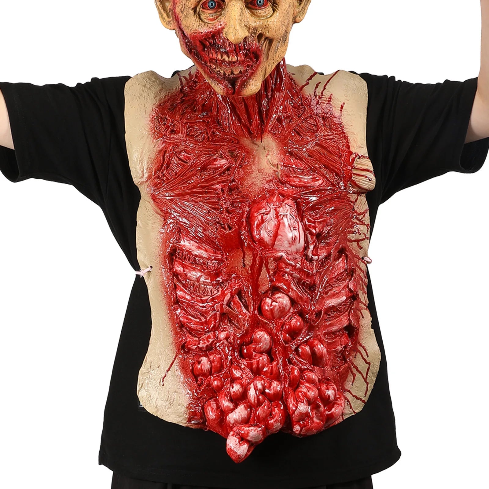Bloody Intestine Torso Chest Scary Fake Body Parts Creepy Zombie Costumes Horror Halloween - Red / China Mainland