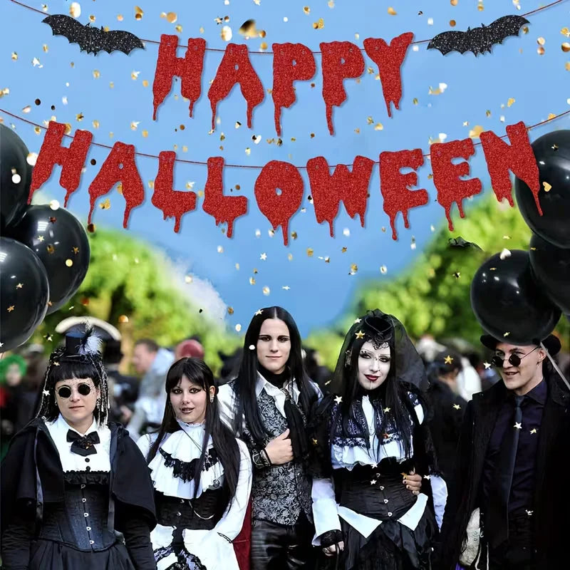 Glitter Red Happy Halloween Paper Banner With Rope Halloween Party Garland - product image 2