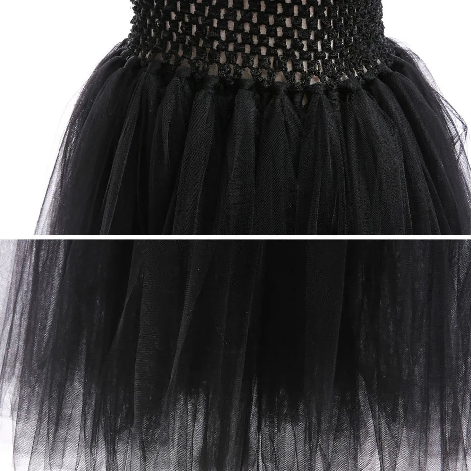 Kids' Horned Dark Fairy Queen Evil Witch Black Tulle Fantasy Costume - alternate view 5