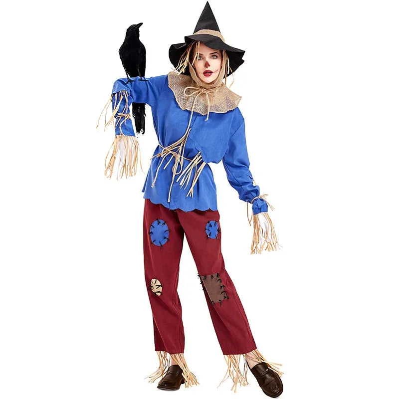 Child Kids Puppet Scarecrow Costume for Boys Girls Blue Top Pants Set Stage Fancy