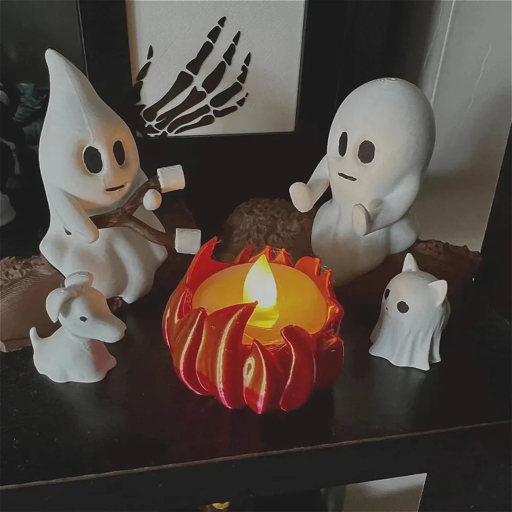 1 Set Halloween Ghost Campfire Decor with Dog & Cat Figures
