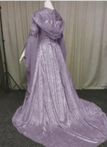 Women's Deluxe Witch Dress Medieval Costume Halloween Devil Pagan Witch Wedding Cos Costume Hooded Gown Robe - product image 8