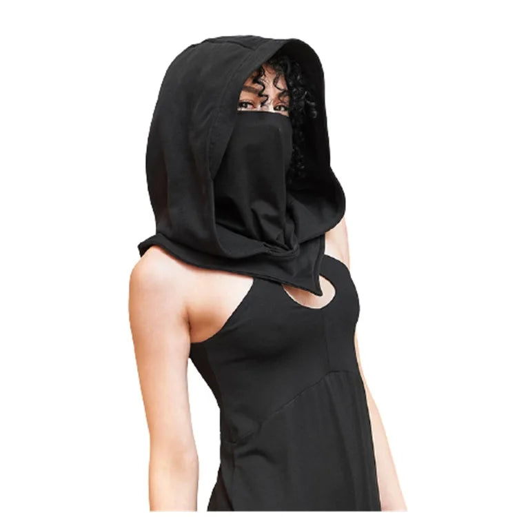 Adult Medieval Mask Hat Renaissance Hooded Cloak Assassin Black Costume - alternate view 5