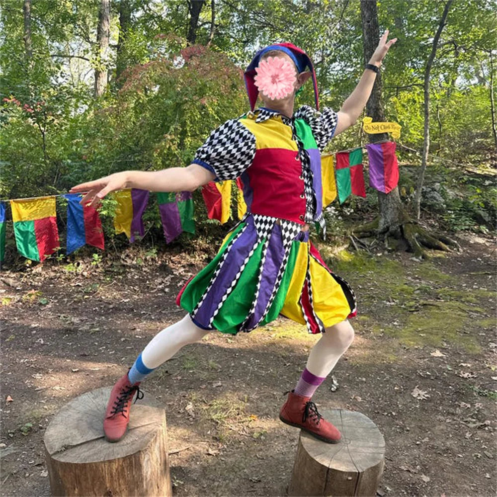Renaissance Court Jester Costume Suit Medieval Jester Circus Clown Costume Women Men Adult - Color 1 / M
