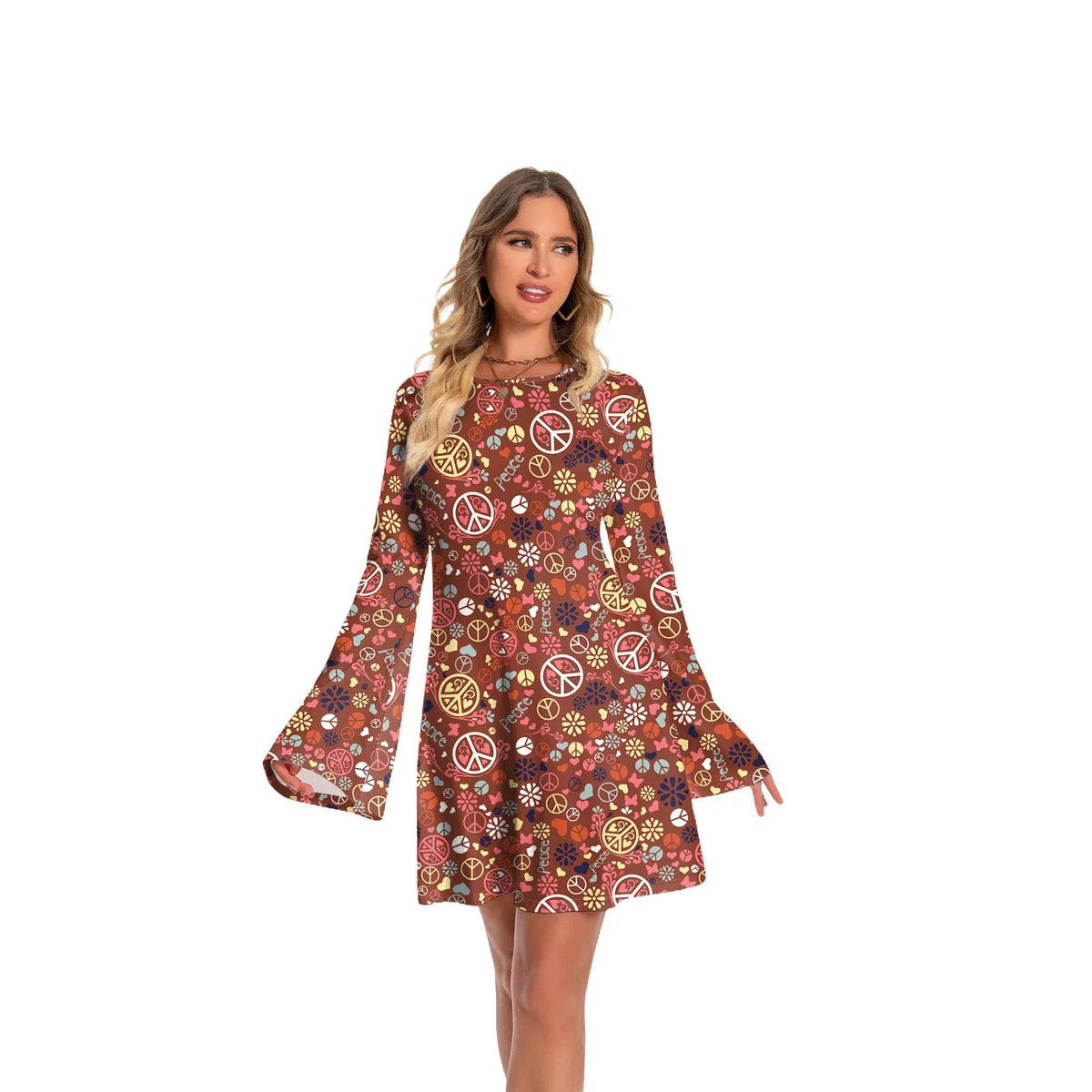 Hip Hop Brown Floral Printing Costume Dress for Women - product image 4