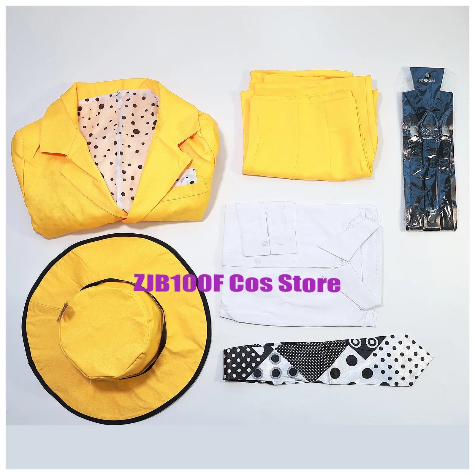 Carrey Costume Uniform Anime Costumes Yellow Trench Hat Suit Halloween Jim Clown Outfits - only mask / M