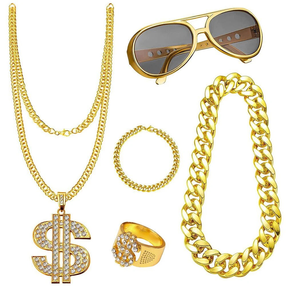 80s 90s Costume Outfit Set Big Gold Chain 80s/90s Rapper Accessories Glasses