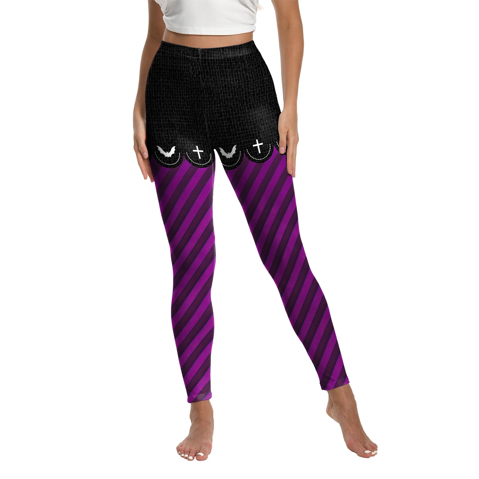 Women's Spooky Pumpkin Stripe Leggings - alternate view 13