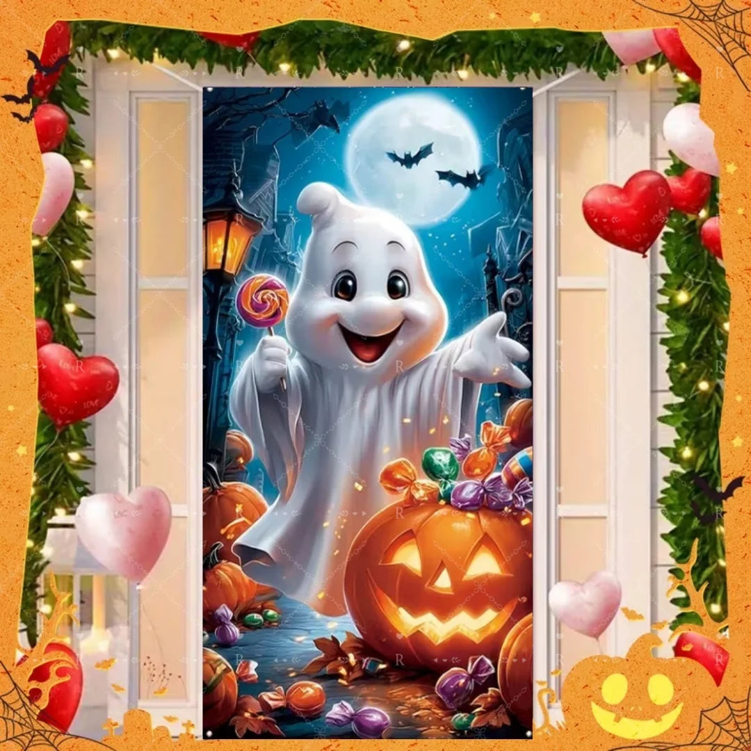 Happy Halloween Decor Door Cover Banner Horror Night Castle Bat Ghost Pumpkin - product image 18