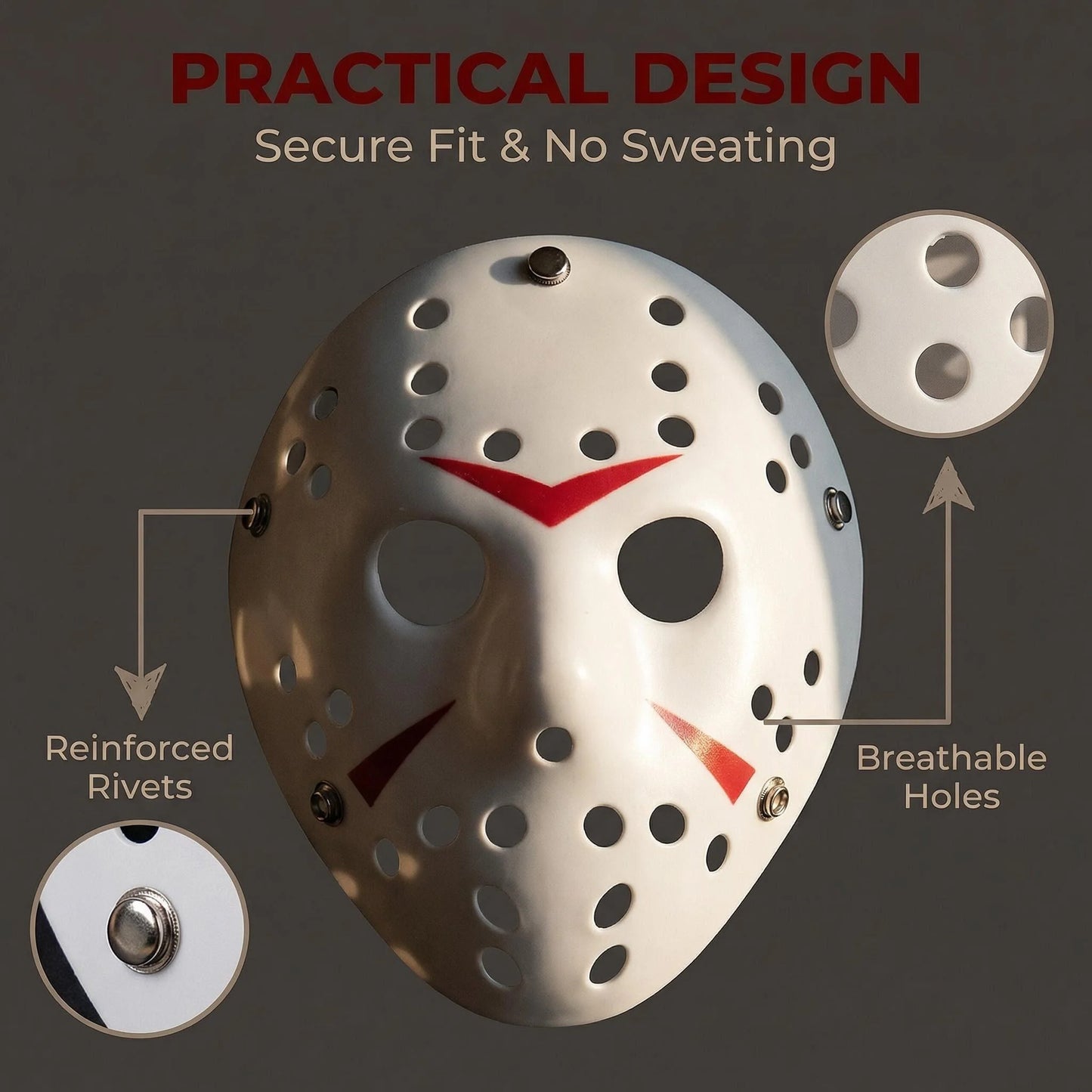 Horror Hockey Style Mask Scary Full Face Costume Mask for Adults Halloween Costume and - Khaki
