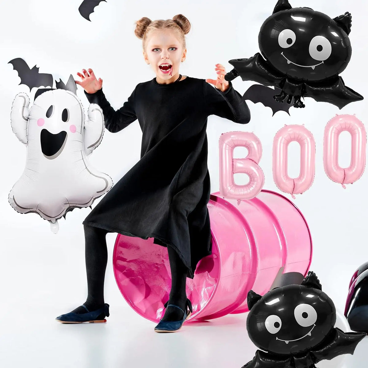 9-Piece Set Halloween Ghost Balloons Set Pink Boo Ghost Bat Foil Balloon Themed - product image 5