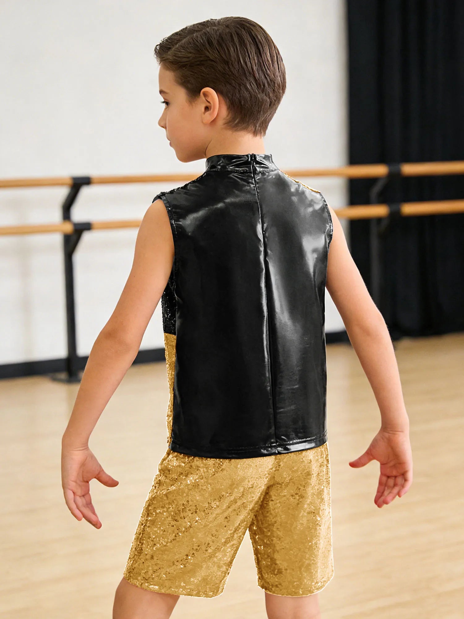 Kids Boys Hip Hop Dance Outfit Sequins Dance Top and Shorts Set Halloween Clown Costume - Red / 10