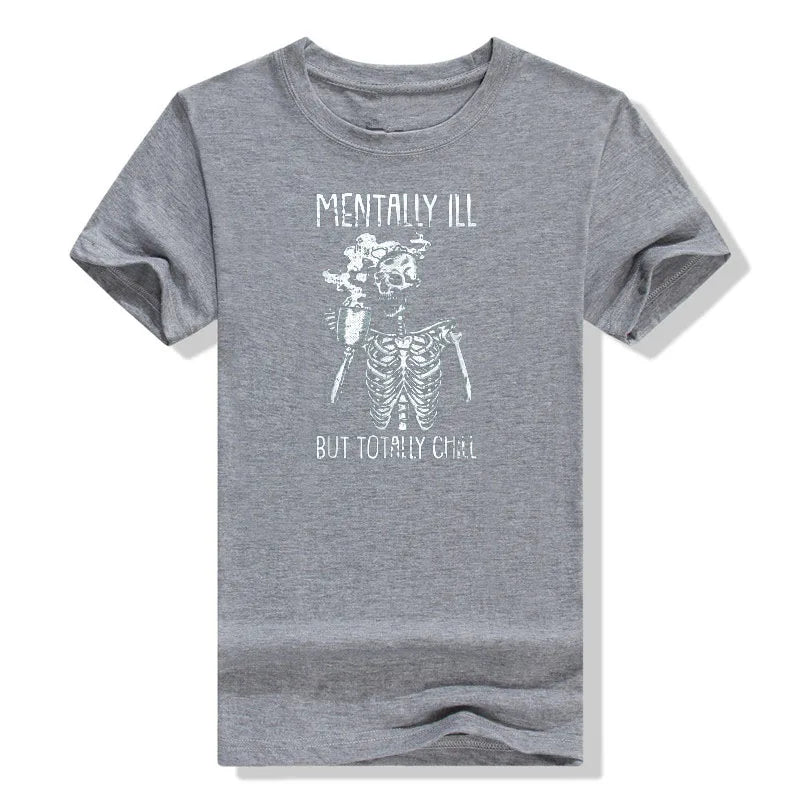 Mentally Ill But Totally Chill Skeleton T-Shirt Coffee Lover Costume - alternate view 2