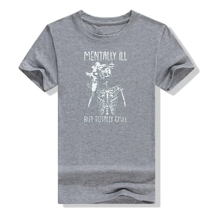 Mentally Ill But Totally Chill Skeleton T-Shirt Coffee Lover Costume - alternate view 2