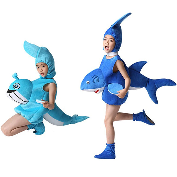 Unisex Children Halloween Family Dolphin Shark Whale Role Play Costume Marine Animal Bodysuit Headdress Shoes Performance Outfit