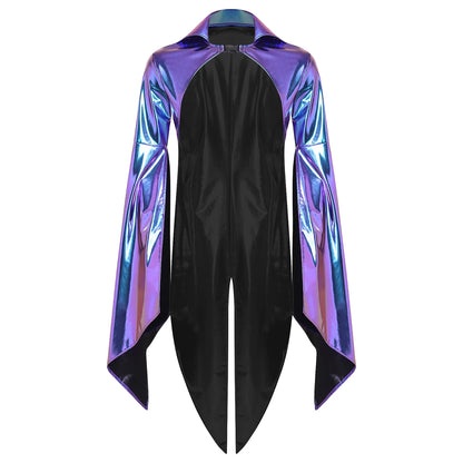 Men's Holographic Glossy Shoulder Armor Tops Fly Sleeve Jacket Tailcoat Costume - alternate view 10