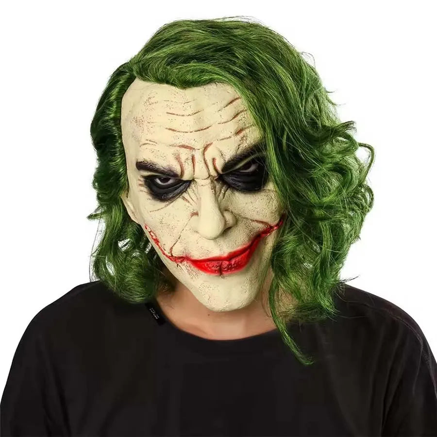 Halloween Latex Clown Mask Bat Knight Costume Horror Scary Joker Masks with Green Hair Wig - View 5