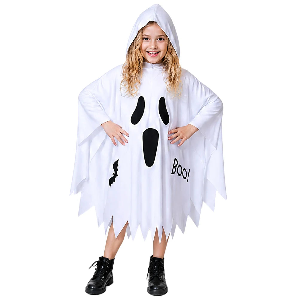 Halloween White Ghost Costume Glowing Hooded Cloak in The Dark Demon Shawl - product image 3