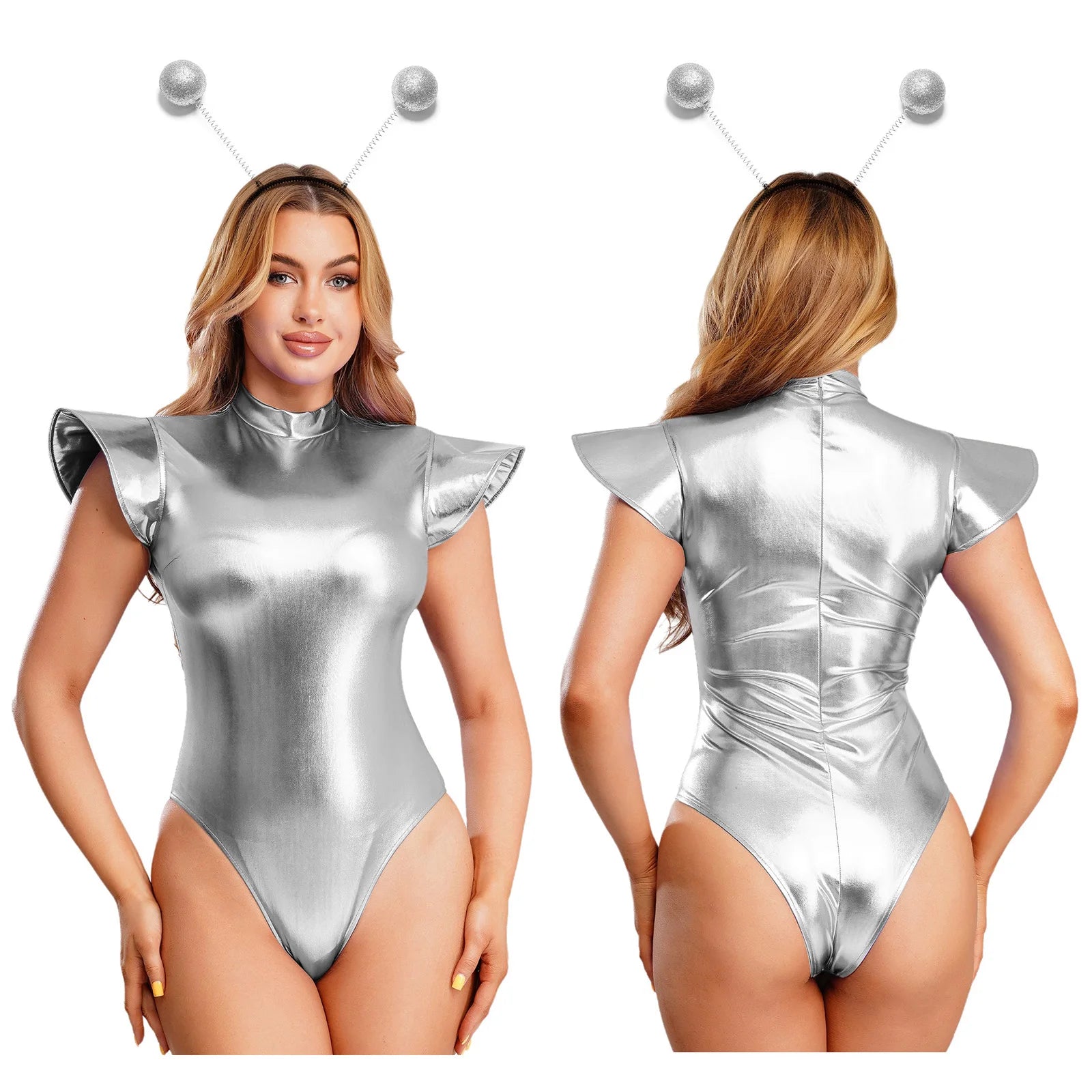 TiaoBug Women's Metallic Space Costume – Astronaut Bodysuit & Headwear