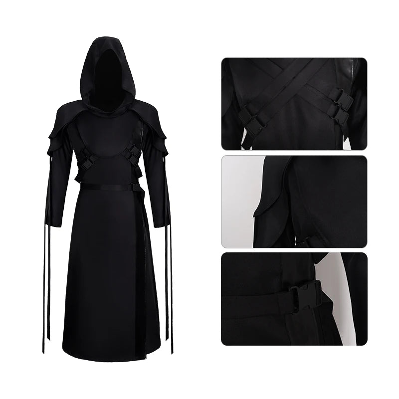 Halloween Medieval Cloak Danny Johnson Costume DbD Horror Hooded Cape Robe Costume - black / XL