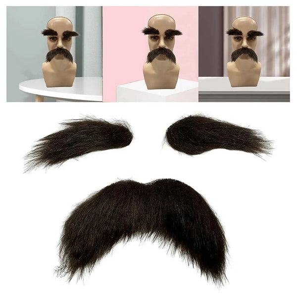 Fake Facial Hair Set Fake Eyebrow Mustache Kit Halloween Masquerade Cosplay Prop Male Club Party Costume - product image 1