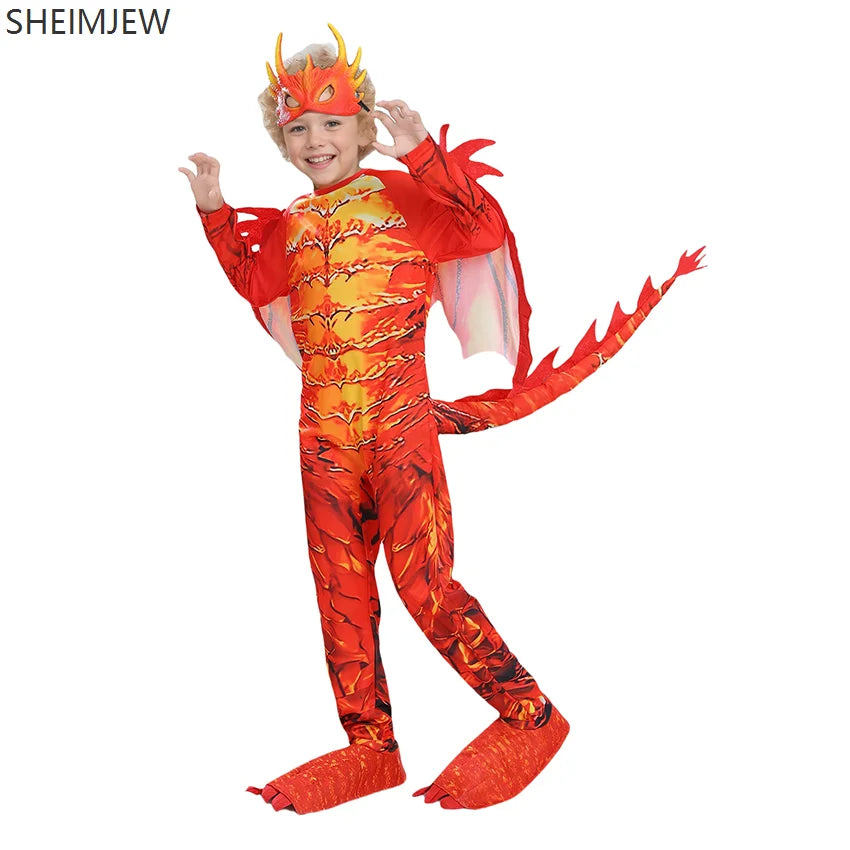 Kids Spray Fire Dragon Costume Suitable For Halloween Reading Week Dress Up Flame Dragon Knight Wings Suit - product image 1