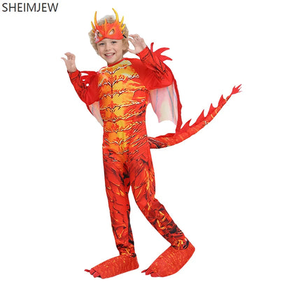 Kids Spray Fire Dragon Costume Suitable For Halloween Reading Week Dress Up Flame Dragon Knight Wings Suit - product image 1