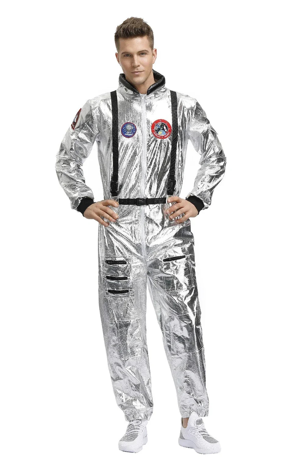 Adult Silver Astronaut Costume Men Women Spaceman Suit Space Jumpsuit Halloween Costume - Woman / L