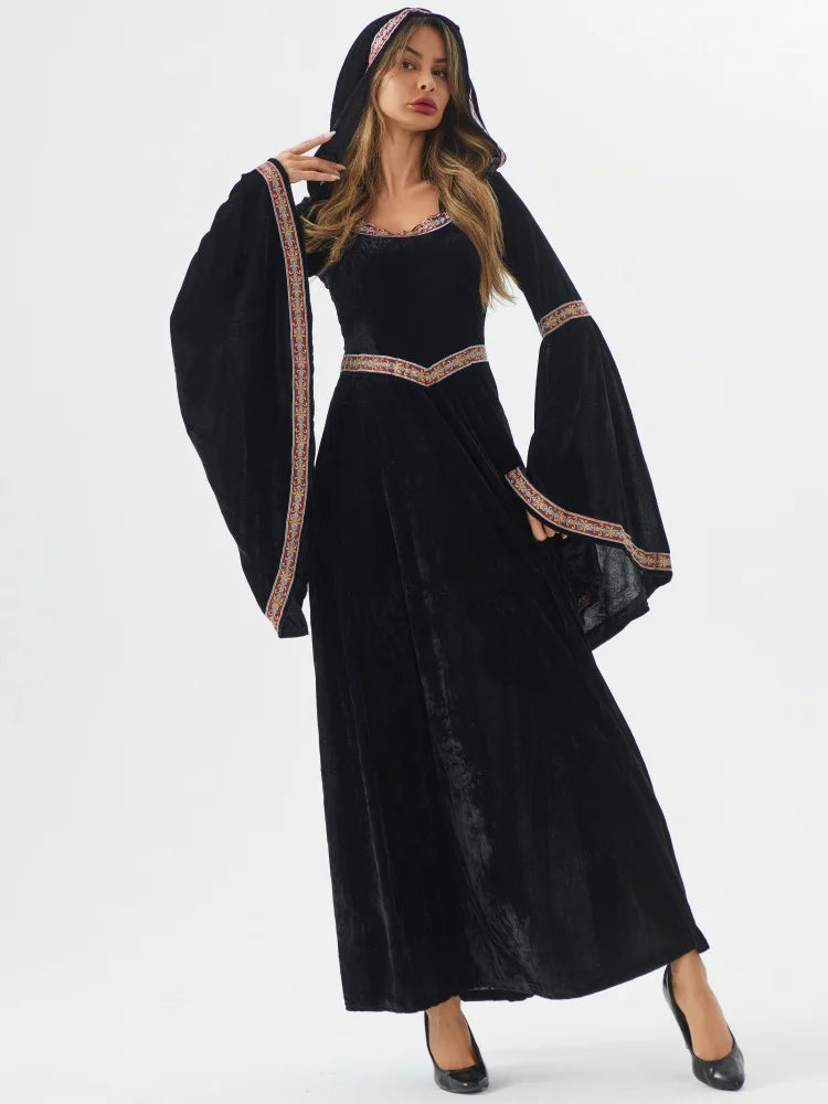 Medieval Retro Gothic Hoodie Witch Long Skirt Luxury Women's Party Dress Cosplay Vampire Halloween Adult - product image 6