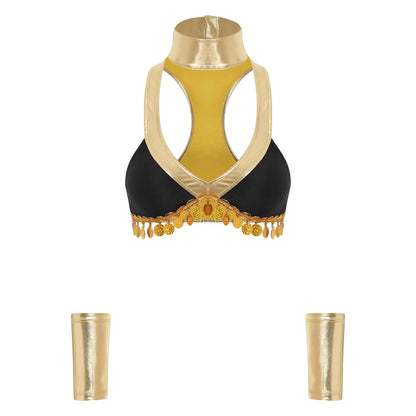 Women's Ancient Egyptian Queen Halloween Costume Crop Top Collar and Wristlets Metallic - Light Blue / XXL